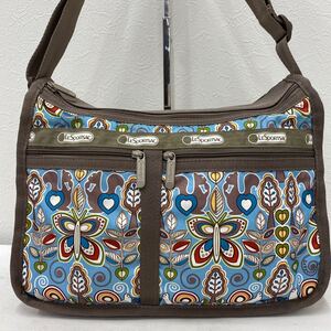 □52−3514 LeSportsac レスポートサック レディース ショルダーバッグ 斜めがけバッグ ブラウン系 水色系 リス バタフライ 軽量 