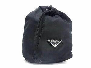 1円 ■美品■ PRADA プラダ MV369 テスートナイロン 巾着型 ポーチ メイクポーチ 化粧ポーチ マルチケース 小物入れ ブラック系 FA8542