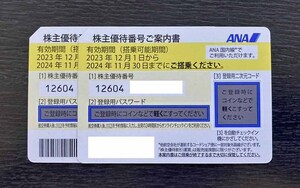 ★新着★ANA全日空株主優待券2枚セット★2024年11月30日まで有効★送料無料★株主優待番号＆登録用パスワード通知可②