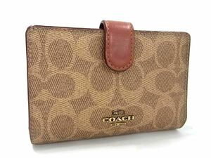 1円 ■美品■ COACH コーチ シグネチャー PVC×レザー 二つ折り 財布 ウォレット 小銭入れ 札入れ レディース メンズ ブラウン系 FA9484