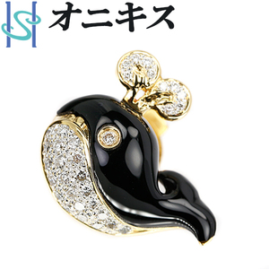 オニキス ピンブローチ ダイヤモンド 0.52ct K18YG クジラ 鯨 ホエール 動物 アニマル 送料無料 美品 中古 SH98328