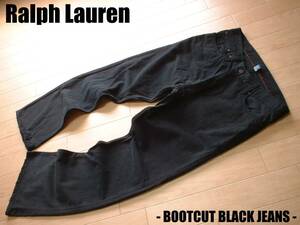 Ralph Laurenビンテージ加工ブーツカットブラックジーンズ黒W36正規ポロラルフローレン革パッチ90sビンテージデニムパンツメキシコ製