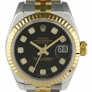 ロレックス ROLEX デイトジャスト 10Pダイヤ 179173G 腕時計 SS YG ダイヤモンド 自動巻き ブラック レディース 【中古】