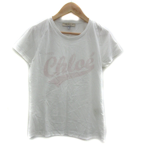 シーバイクロエ SEE BY CHLOE Tシャツ カットソー 半袖 ラウンドネック ロゴプリント 2 S 白 ホワイト 薄ピンク /YS19 レディース