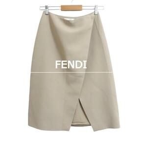 美品 FENDI フェンディ サイズ38 ロング丈 ミモレ丈 ラップスカート ロングスカート FQ7250 AJXQ ベージュ