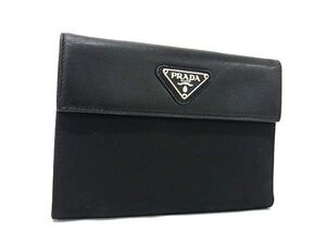 1円 PRADA プラダ テスートナイロン×レザー 三つ折り 財布 ウォレット 小銭入れ 札入れ レディース メンズ ブラック系 FJ2063