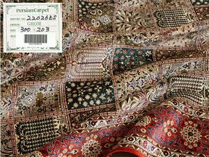 魁◆百貨店購入品 クム産 最高級ハイランクペルシャ絨毯 大判202×301㎝ ババイ系名工房作品 手織81～100万ノット 総シルク 傑作