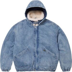 【新品 デニムS 24AW Faux Shearling Lined Bomber Jacket】 supreme 24fw denim ボンバー leather collar utility small box classic logo