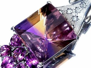 1円～【ジュエリー極】超希少宝石 超大粒良質天然アメトリン17.84ct＆ガーネット＆ダイヤ0.22ct 高級K18WGヘッド k8774gg【送料無料】