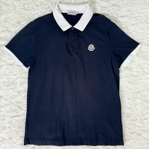 美品◯Lサイズ/MONCLER モンクレール MAGLIA POLO マグリアポロシャツ ロゴワッペン　モンクレールジャパン　ネイビー