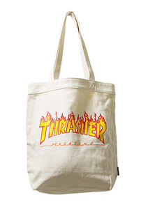 Thrasher (スラッシャー) JP トートバッグ エコバッグ Tote Bag FLAME LOGO Ivory×Yellow スケボー SK8 SKATE スケートボード