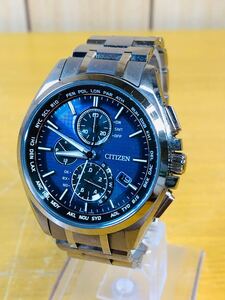 ★ CITIZEN シチズン アテッサ ブルーダイヤル エコドライブ H804-TO18696 クロノグラフ 電波ソーラー メンズ 腕時計 稼働品