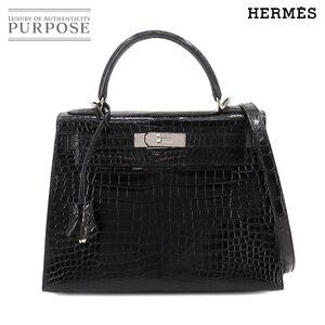 新品同様 エルメス HERMES クロコダイル ケリー 28 2way ハンド ショルダー バッグ ポロサス ブラック 外縫い □E刻印 90256879