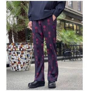 ＜新品＞ Sサイズ Needles Track Pant - Poly Jq Navy ニードルス ニードルズ トラックパンツ ジャガード ストレート ネイビー 総柄 