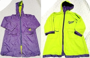 120㎝ Person´s パーソンズ RAIN WEAR レインウェア カッパ 雨合羽 リバーシブル フルジップ 紫&蛍光黄緑 収納袋付き