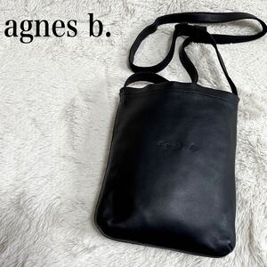 極美品 アニエスベー オールレザー ショルダーバッグ ロゴ 型押し ポシェット agnes b.