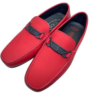 【未使用】TODS トッズ Ferrari フェラーリ 靴 シューズ ローファー ドライビングシューズ ラバー ブラック レッド [サイズ 5 (約24cm)]