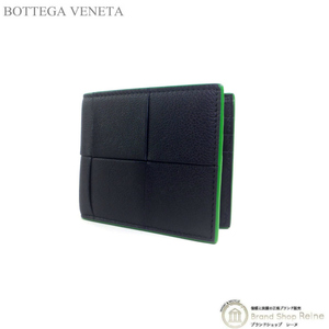 ボッテガ ヴェネタ （BOTTEGA VENETA） マキシイントレ カセット コンパクト 二つ折り 財布 札入れ 743004 ブラック/パラキート（中古）