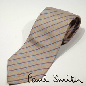 未使用1円～★定価1.7万 ポールスミス Paul Smith 日本製 シルク絹100% ネクタイ ベージュ ストライプ 正規店本物 ◆4733◆