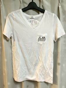 良品【RCWB/ロデオクラウンズ 】半袖VネックTシャツ/S★デニム★スカル★レディース★USED