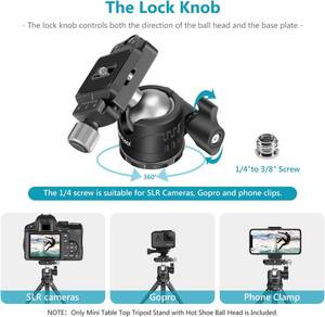 人気 コンパクト卓上ミニ三脚 360°薄型ボールヘッド付き 1/4型Arcaタイ