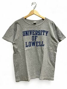 80s USA製 Champion トリコタグ 霜降り 染み込み3段プリント Tシャツ 半袖 UNIVERSITY OF LOWELL カレッジロゴ Lサイズ グレー