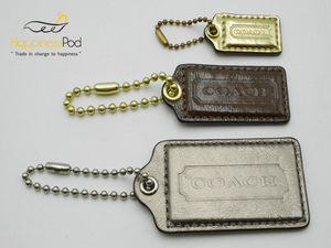 コーチCOACH　バッグチャーム　タグ　3点セット　レザー×エナメルレザー×金属素材　シルバー×ブラウン×ゴールド　送料無料