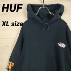 希少 HUF ハフ パーカー フーディ 両袖デカプリント ダイス XL ネイビー