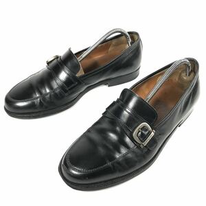 【フェラガモ】本物 Ferragamo 靴 25cm 黒 ローファー スリッポン ビジネスシューズ 本革 レザー 男性用 メンズ イタリア製 7 EE