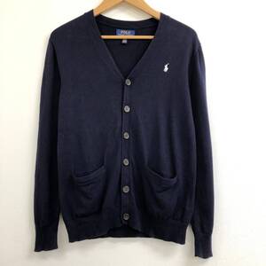 □POLO RALPH LAUREN カーディガン L(14-16)160 紺 ポロラルフローレン キッズ ロゴ刺 Vネック 複数落札同梱OK B241115-6