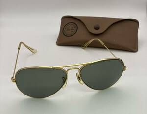 1円スタート Ray-Ban レイバン B&L サングラス USA 58□14 ケース付き ゴールド ゴールドフレーム メタル U.S.A. ファッション小物