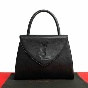 ほぼ未使用 YVES SAINT LAURENT イヴサンローラン YSL カサンドラ ロゴ レザー 本革 ハンドバッグ ミニ トートバッグ ブラック 28688