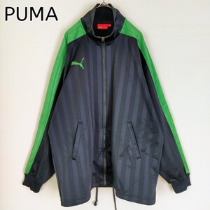 【人気デザイン】PUMA プーマ☆刺繍ロゴ付トラックジャケット／ジャージ　Mサイズ　バックプリント　Navy&Green　ネイビー＆グリーン