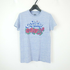 TMT ティーエムティー コットン レーヨン 半袖 霜降り ロゴ プリント TEE Tシャツ カットソー BLUE S