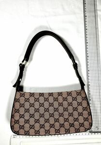 グッチ GUCCI GGキャンバス ショルダーバッグ ハンドバッグ ワンショルダー レザー 茶 ブラウン レディース 　ユーズド品　１円スタート