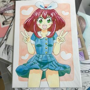 手描きイラスト 笑顔ピースの女の子