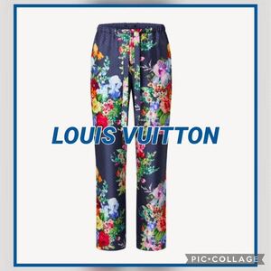 ●試着のみ！未使用品●LOUIS VUITTON ヴィンテージフラワーパジャマ パンツ 花柄 ネイビー サイズ36 シルク100% リゾート ルイヴィトン