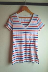 新品◆GAP ギャップ◆レッドブルーボーダー Vネック 半袖 Tシャツ XXS