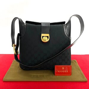 極 美品 希少品 GUCCI グッチ オールドグッチ シェリーライン GG ロゴ 金具 レザー 本革 キャンバス ショルダーバッグ ブラック 黒 40665