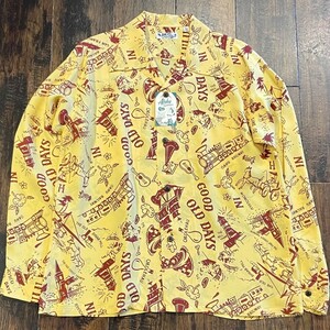 サンサーフ L/S レーヨン ハワイアンシャツ “グッド オールド デイズ” SS28781 155)イエロー Lサイズ トップス