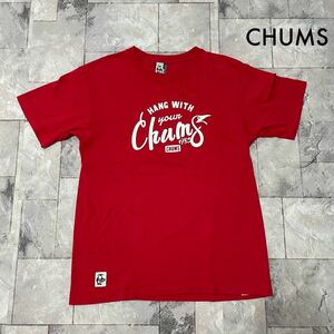 CHUMS チャムス Tシャツ T-shirt TEE 半袖 ビッグプリントロゴ アウトドア カジュアル レッド サイズL 玉SS1735