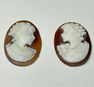 【シェルカメオ】ルースセット 2.6g 彫刻 貴婦人 SHELL カメオブローチ ルース shell CAMEO jewelry 作家物 アンティーク stone