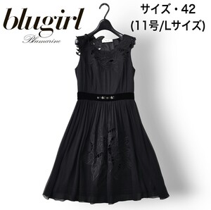 秋冬【美品】ブルーガール ブルマリン/シルク100％ ベロア×シフォン ワンピース/42/黒【クリーニング済み】blugirl Blumarine/ドレス/11号