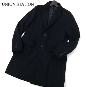 UNION STATION ユニオンステーション メンズビギ 秋冬 メルトン ウール★ チェスター コート Sz.L　メンズ ネイビー　A3T13748_B#N