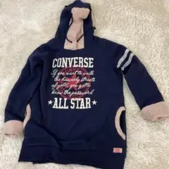 converse 長袖裏起毛ニットパーカー　LL ネイビー　美品　ロング丈