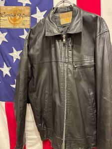 ★70s★ヴィンテージ★leather wear★OLDYKK★レザージャケット★革ジャン★シングルライダース★ブラック★XL★