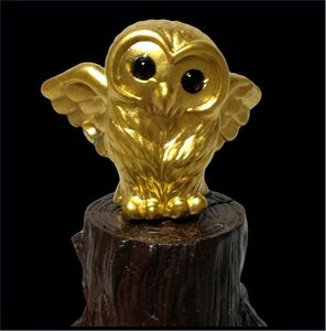 ★ 純金製 フクロウ K24GOLD OWL 約2.3ｇ 光則 大淵光則 台座 ケース付 / 金工 幸運 招福 縁起物 梟 ふくろう オニキス