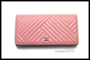 近年モデル希少美中古■CHANEL 21番台 シェブロン SV金具 レザー 2つ折り長財布 シャネル■1031hnA1323-O