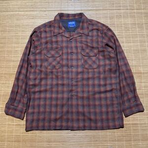 PENDLETON BOARD SHIRT ペンドルトン オープンカラー 開襟 ウール オンブレ シャドー チェック ネル シャツ XL エンジ グレー