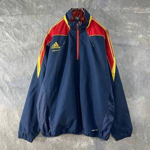 ◆美品◆アディダス adidas ハーフジップ ネイビー L メンズ NOH1495 ウィンドブレーカー サッカー ゴルフ ナイロンジャケット ピステ